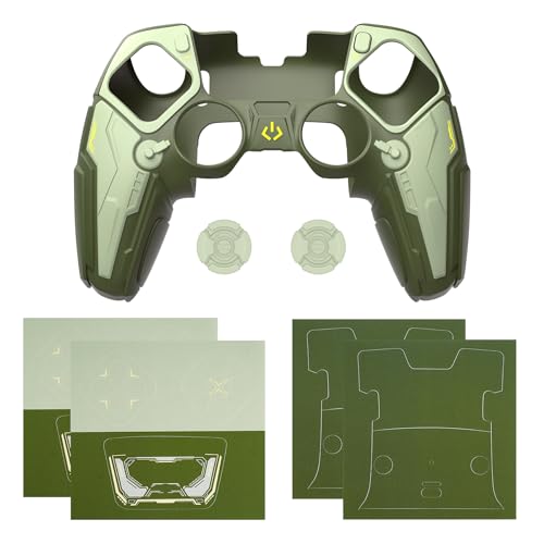 PlayVital for ps5 Edge Controller Silicone Cover Skin - Stellar Mecha Anti-slip Grip Protector for ps5 Edge Controller with Joystick Cap & Sticker, Shockproof Case - Army Green & Sage Green - color: Army Green & Sage Green