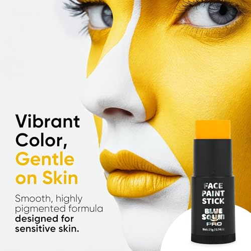 Blue Squid PRO Yellow Face Paint Stick - XL (21g/0.75oz) Waterproof Body Paint for Adults & Kids Eye Black Baseball - Vegan Hypoallergenic Twist-Up Non-Toxic Makeup Stick for Cosplay, Sports - color: Yellow