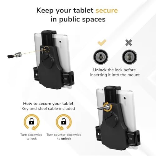 Mount-It! Secure Universal Tablet POS Kiosk Stand with Locking Clamp & Bolt-Down Base, 360° Rotation & +80°/-65° Tilt, Wall or Counter Mount for 7.9"–11" Tablets, iPad, Galaxy Tab & Surface Go - size: Counter - Wide Base