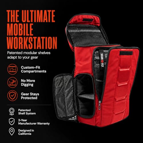 Gruv Gear Travel Laptop Backpack, 36L Red Tech Backpack with Modular Storage Shelves, Dual Access Pockets & TSA-Friendly Design, Large Carry-On Backpack for Work, Travel & Gear Organization