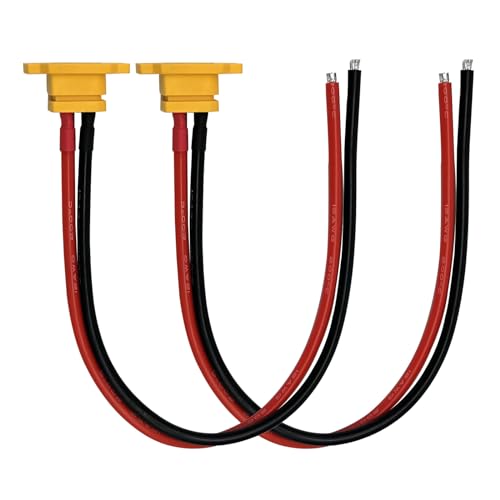 2PCS XT60E-F XT60EW-M Pigtail Cable XT60 Panel Mount Connector with 30cm 12AWG Cable for RC Drone Aircraft FPV Racing Drone (XT60E-F) - style: XT60E-F