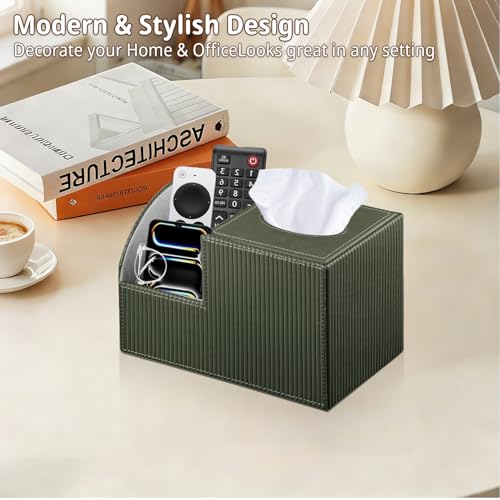 PU Leather Square Tissue Box Cover - Multi-Functional Tissue Box Holder - color: Green