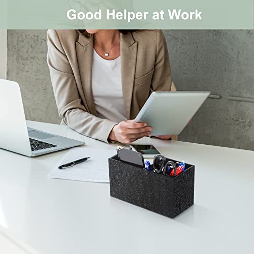 Desk Pen Pencil Holder Bling Pasted Rhinestones Paper Stationery Storage Box, Multi-functional Organizer for Pen,Pencil,Cell phone,Business Name Cards,Eye Glasses,Remote Control Holder (Black) - color: Black