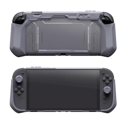 PlayVital Meteor Grip Case for Nintendo Switch 2 with Thumbstick Caps & Ergonomic Grips – Dockable Shockproof Anti-Slip Cover with Clear Back Design for Switch 2 Protective Shell – New Hope Gray - color: New Hope Gray