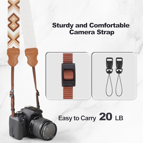 Universal Camera Strap - Camera Neck Strap, Adjustable Shoulder Straps Compatible with Canon, Fujifilm, Nikon, Olympus, Panasonic and other SLR and mirrorless cameras - Brown Beige White Weave - color: Brown Beige and White Weave