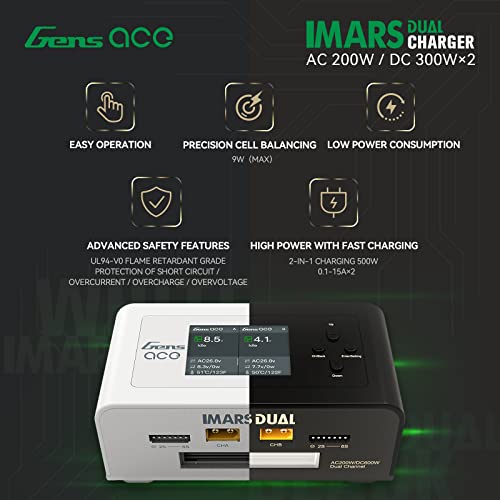 Gens Ace Imars Dual Lipo Charger 15A AC 200W DC 600W RC Charger(Black)