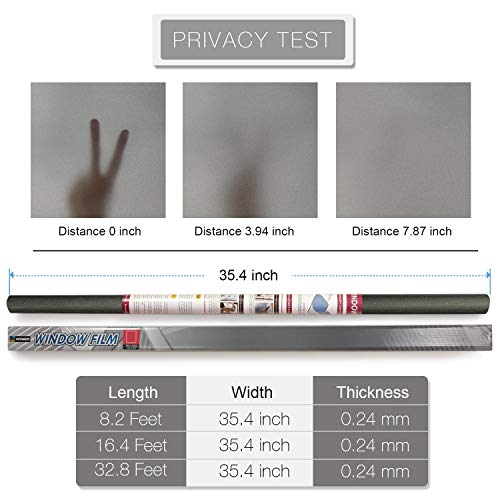 HIDBEA Static Cling Window Privacy Film, Frosted Gray, 35.4 x 98.4 Inch - color: Frosted Gray, size: 35.4 x 98.4 Inch