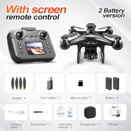 RC Hobby Drone with Screen Display Remote Control, 1080P Dual Camera, Speed Adjustment, Altitude Hold, One-Key Takeoff, 3D Flips, 2 Batteries, Hovering, Brushless Motor, APP Control, Plane Copter, LED Lights, Adult Beginners FPV Quadcopter Airplane Helico