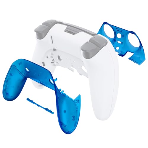 eXtremeRate Top Bottom Decorative Trim Shell Compatible with ps5 Edge Controller DIY Replacement Front Back Clip Shell, Custom Clear Blue Plates Cover Compatible with ps5 Edge Controller - color: Clear Blue