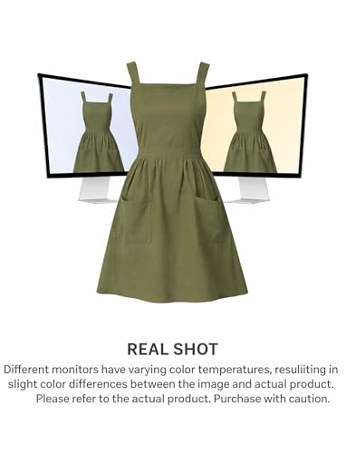 Pinknoke Cute Cotton Pinafore Aprons for Women with Pockets for Kitchen - color: Olive Green
