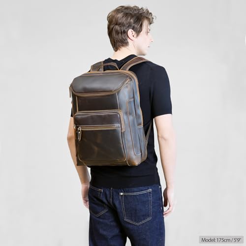 LANNSYNE Full Grain Leather Backpack For Men, 17" Laptop Backpack - color: Brown