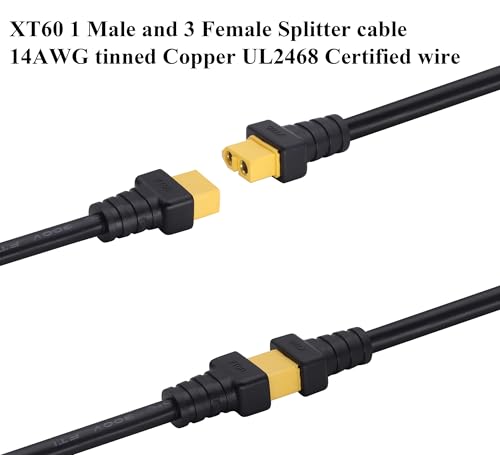 XT60 Y Splitter Cable, 37cm/1M to 3F, 14AWG, 10A, 12-24V, Compatible with Solar Panels, Generators, Drones, RVs, Ships - color: 1Male to 3Female
