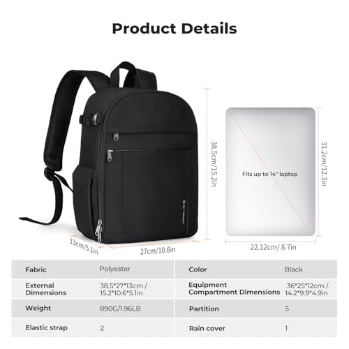 K&F CONCEPT Camera Backpack, Lightweight Camera Bag with Tripod Holder - color: 01-Light Black