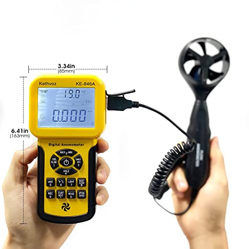 HVAC Anemometer CFM Air Flow Meter, Kethvoz Digital Wind Speed Tester 846A