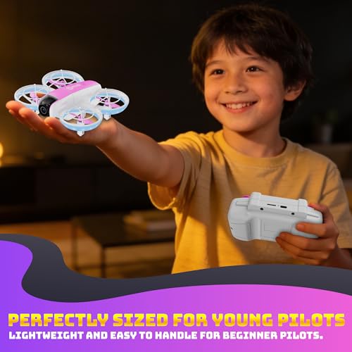 Contixo F15 Astro Mini Drone with 2.4" Screen Remote – 720P HD Dual Camera, Live Video Display, Optical Flow Hover, One-Key Takeoff/Landing, 360° Stunts, 2 Batteries, Beginner Drone for Kids & Adults - color: Pink