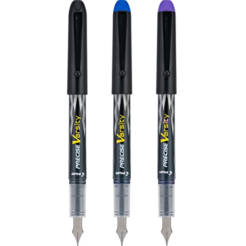 PILOT Precise Varsity Pre-Filled Fountain Pens, 1.0mm, Multicolor, 3-Pack - color: Black/Blue/Purple, size: 3 Count (Pack of 1)