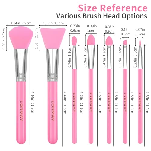 LORMAY 7-Piece Silicone Brush Set for UV Resin Crafts and Makeup, Pink - color: Pink