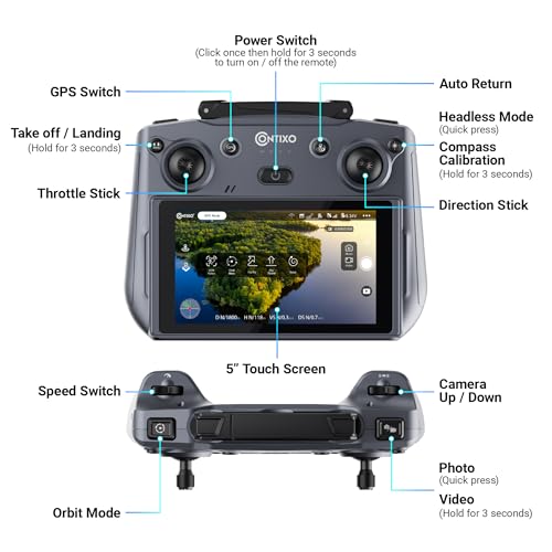 Contixo Foldable 4K Cinematic F29 Drone for Adults & Hobbyists, 3-Axis Gimbal, 5" Touchscreen Remote, GPS Return Home, Follow Me, Orbit Mode, Brushless Motor, 46 Min Flight Time (2 Batteries), 3KM Range