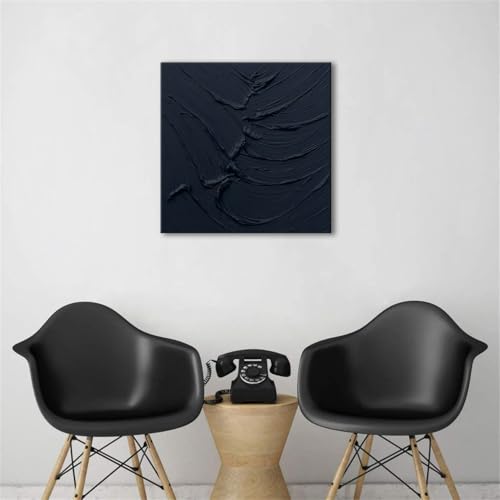 zoinart Black Textured Wall Art, 20x20 Hand Painted Abstract Oil Paintings on Canvas, Thick Texture Black Minimalist Contemporary Art - color: BL-058