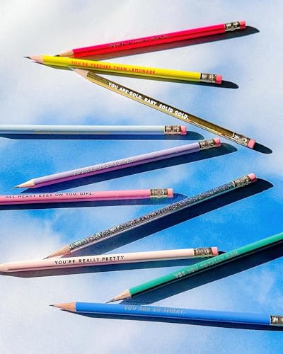 ban.do Write On Colorful Pencil Set of 10, Pre-Sharpened #2 School/Office Graphite Pencils for Adults, Compliment/Sayings Pencils for Girls, Compliments