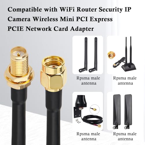RP-SMA Male to RP-SMA Female Bulkhead Cable 15FT, RG58 Coaxial Cable with Panel Mount, Gold Plated Connector, Low Loss RF Extension Cable for WiFi Antenna, Router, FPV, SDR - size: 15FT