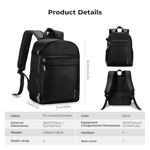 K&F CONCEPT Camera Backpack, Lightweight Camera Bag with Tripod Holder - color: 03-Bright Black