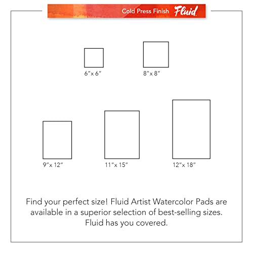 Fluid Watercolor Fold Over Pad, 12 x 18 inches, 20 White Sheets, 140 lb (300 GSM) Cold Press for Artist Painting and Wet Media - size: 12x18 Inches
