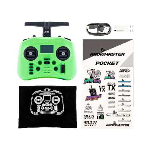 Radiomaster Pocket ELRS Remote Controller Portable Hall Gimbal EdgeTX 2.10.5 Transmitter with LED Light for FPV Drone/RC Helicopter&Car Boats&Multirotor (Battery Not Included) - color: Green