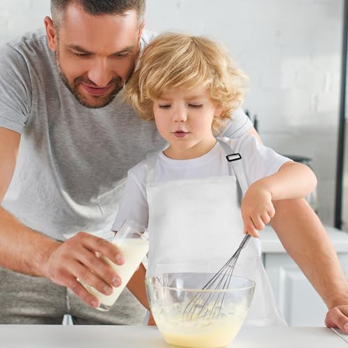 12 Pack Kids Apron bulk with 2 Pockets Adjustable Chef Art Apron Kids Painting Aprons for Cooking Baking Painting Crafting Grilling Activity(White) - color: White, size: 12 PCS