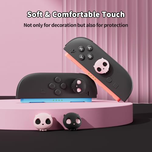 GeekShare Skull Joystick Caps Compatible with Nintendo Switch 2, Anti-Slip Silicone Thumb Grip Caps for Switch 2025, Black & Pink, 4PCS - color: Skull-Pink