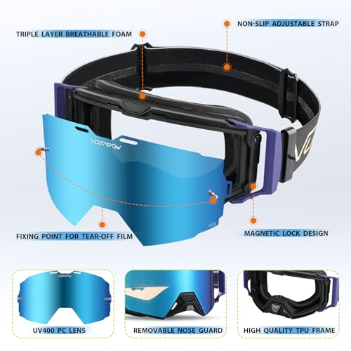 Motocross Goggles Anti-Fog Motorcycle Protective Eyewear for Men - color: Blue
