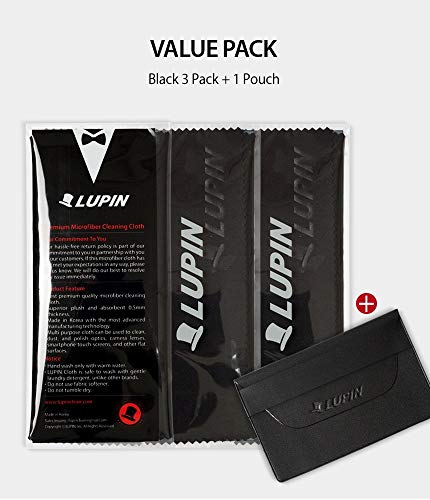 Lupin Microfiber Cleaning Cloths, 3 Pack Premium Ultra Lint Free Polishing Cloth for Cell Phone, Tablets, Laptops, iPad, Glasses, Camera Lens, TV Screens & Other Delicate Surfaces - Black - color: 3 Pack (Black)