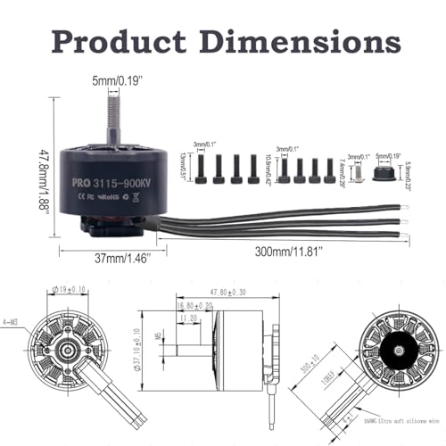 Pro 3115-900kv Brushless Motor 4,6,8s for 8-10in Long Range Drone Parts,FPV Multicopter Drone,Racing Power,RC Airplane 4-8s Electric Motor,10.6 lbs Thrust for Quadcopter, Hexcopters,Octocopters
