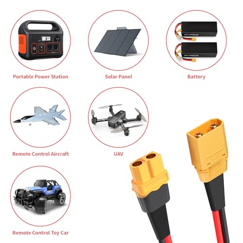 ELFCULB XT60 to XT90 Adapter Cable 10AWG XT60 Female to XT90 Male Connector Cable for RC Lipo Battery Drone(2FT) - color: XT60 Female to XT90 Male