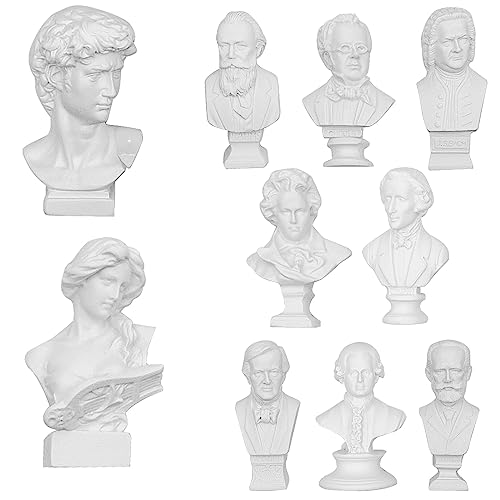 10 PCS Mini Musicians Bust Statue and Sculptures, Musician Resin Mini Plaster Figurine for Decor/Gifts/Art Teaching Aids, European Style Home Decoration