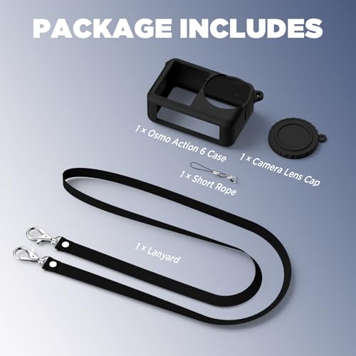 Case for DJI Osmo Action 6 with Lanyard, Soft Silicone Non-Slip Anti-Drop Wear-Proof and Washable Action Camera Protector Case Compatible with DJI Osmo Action 6 Accessories (Black) - color: Black