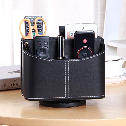PU Leather 360° Rotatable Remote Control Holder,Nightstand TV Remote Caddy - color: A Black