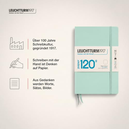 LEUCHTTURM1917-120G Special Edition - Medium A5 Plain Hardcover Notebook (Mint) - 203 Numbered Pages with 120gsm Paper - color: Mint, style: Minimalist