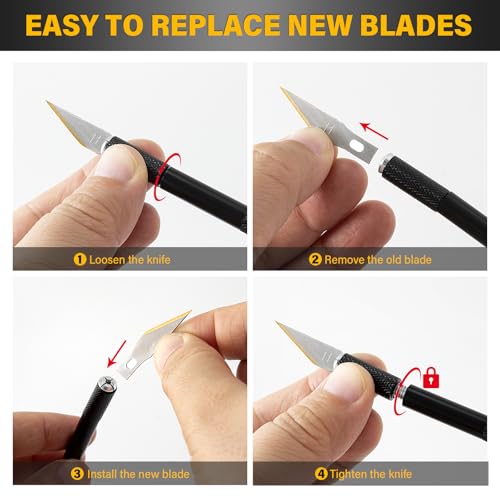 Gomake Exacto Knife Set 2PCS Precision Hobby Knife With 20 Packs #11 Titanium Coated Replacement Blades,Utility Cutting Tool for Crafting Scrapbooking Rubber Stamps Handmade Work