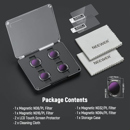 NEEWER HD Magnetic ND Filter Set Compatible with DJI Osmo Pocket 3 / Pocket 4 / Xtra Muse, 4 Pack ND8/PL ND16/PL ND32/PL ND64/PL Filter with Screen Protector Accessories - style: ND Filter Set