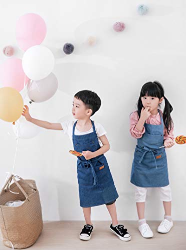 Cute Denim Matching Apron for Kids and Adults, Cook Art Paint Garden - color: Lightblue, size: Adult (One Size)