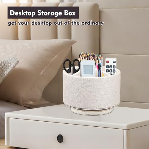 360°Rotatable TV Remote Control Holder with 4 Compartments Desk Accessories - color: Beige