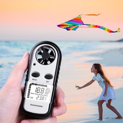 Digital Anemometer Wind Speed Meter, Wind Gauges Air Flow Velocity Meter for Measuring Wind Chill Temperature Speed, Wind Meter Thermometer Gauge for Shooting Windsurfing Fishing Hunting