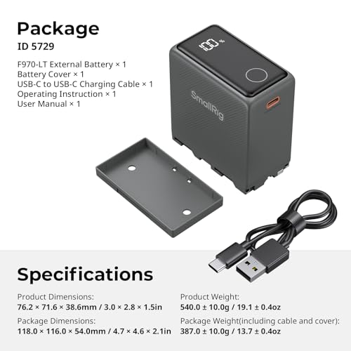 SMALLRIG NP-F970 Battery 7500mAh USB-C 2H Fast Charge, -40°C Operation - color: Grey(Low-temperature Battery)