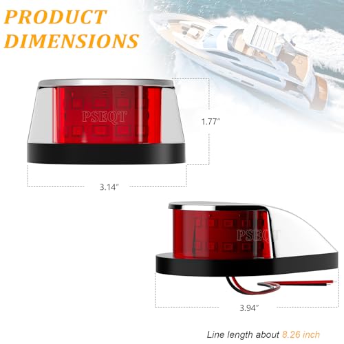 PSEQT Boat Navigation Lights 4'' Red Green LED Marine Bow Stern Port Starboard Signal Sailing Waterproof Lights 12V for Pontoon Kayak Yacht Sailboat Fishing Bass Boats (1 Red & 1Green, Silver Cover)