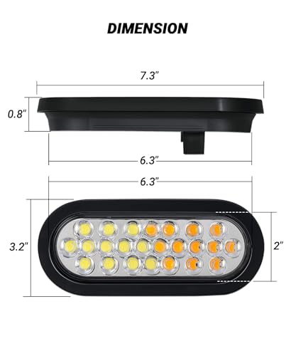 6.3" Oval Amber/White Strobe Lights 24LEDs Recessed with Quad Flash Patterns for Trailer Truck Towing Lights IP67 Waterproof with 3-prong Wire Pigtails and Rubber Grommets 4Pcs - color: Amber & White