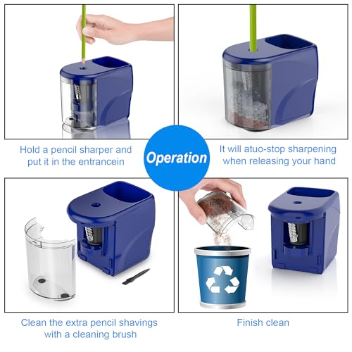 Electric Pencil Sharpener Heavy-Duty Helical Blade for 6-8mm Pencils Blue - color: Blue