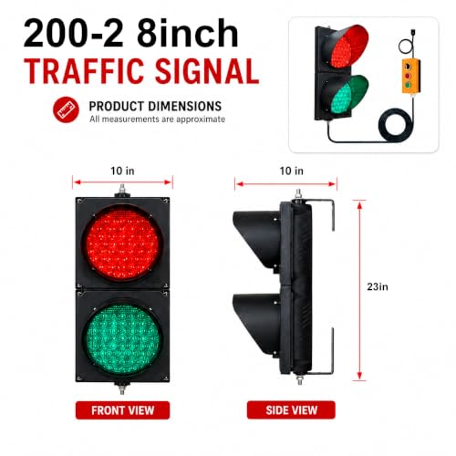8 Inch LED Traffic Light, Red Green Stop/Go Lamp with Button Control