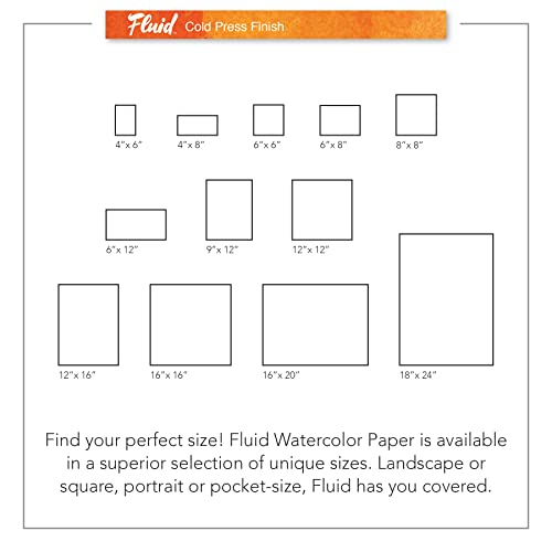 Fluid Watercolor Paper Block, 12 x 16 inches, 15 White Sheets, 140 lb (300 GSM) Cold Press Pad for Artist Painting and Wet Media - size: 12 x 16 Block
