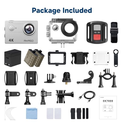 AKASO EK7000 4K30FPS 20MP WiFi Action Camera with EIS Ultra HD 131FT Waterproof Underwater Camera Remote Control 4X Zoom Support External Microphone - color: Silver